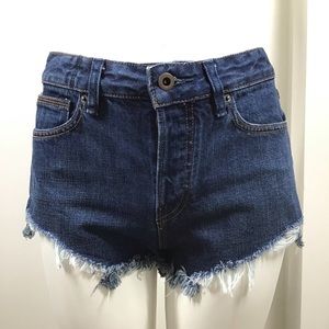 Free People blue cotton distressed high rise jeans shorts size 26
